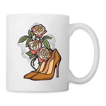 High heels shoes with rose flower. Romantic style. - Mug - white - Right