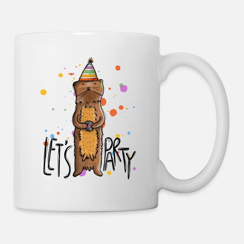 Cute otter with party hat and confetti Let's Party - Mug - white
