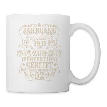 Geburtstagsgeschenk Geboren 1931 92 Jahre - Tasse - Weiß - Rechts