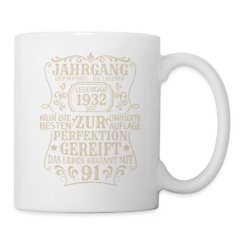Geburtstagsgeschenk Geboren 1932 91 Jahre - Tasse - Weiß - Rechts