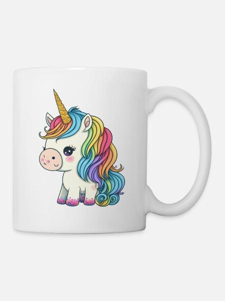 00246 süßes Baby Einhorn mit Regenbogenmähne - Tasse - Weiß