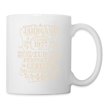 Geburtstagsgeschenk Geboren 1977 46 Jahre - Tasse - Weiß - Rechts