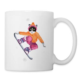 Snowboard Katze - Tasse - Weiß - Rechts