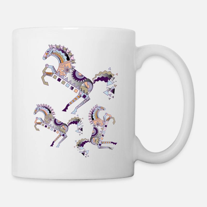 bunte Pferde (geometrisch) - Tasse - Weiß