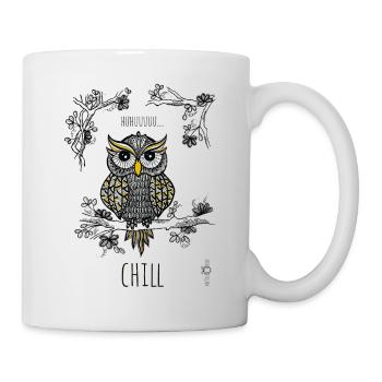 Hibou grand-duc, hibou, Zentangle, noir et blanc, dicton froid - Mug blanc - blanc - Droite