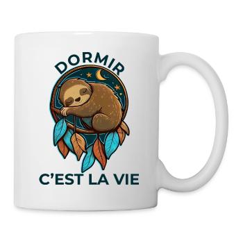 "Paresseux endormi: "Dormir, c'est la vie!" - Mug blanc - blanc - Droite