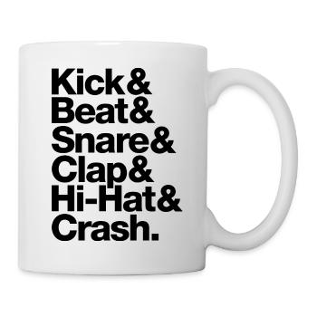 Kick Beat Snare Clap Hi Hat Crash schwarz - Tasse - Weiß - Rechts