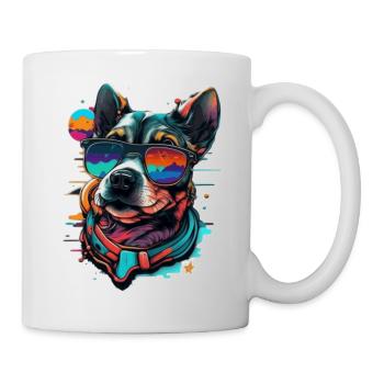Hipster Bello Hundegesicht in bunten Farben - Tasse - Weiß - Rechts