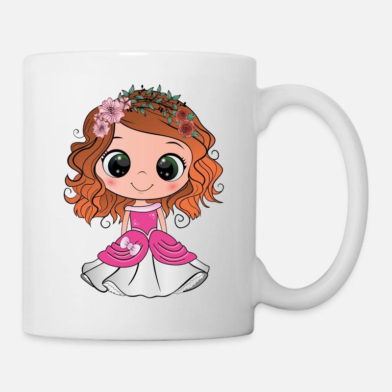 Princesse rousse aux yeux verts et une robe rose - Mug blanc - blanc