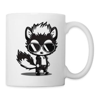 Lederjacke und Sonnenbrille mit Skunk Stinktier - Tasse - Weiß - Rechts
