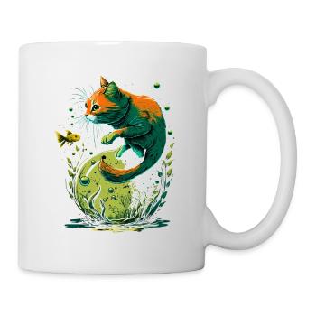 Fantasy Cat Playing with Gold Fish - Mug - white - Right