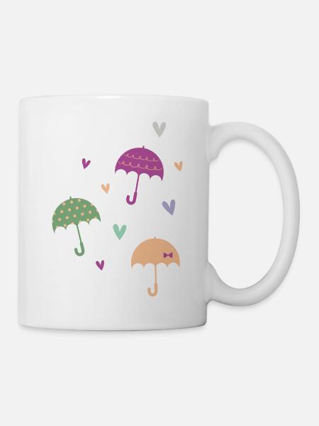 Regenschirm & Herzen - Tasse - Weiß