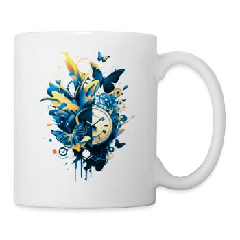 Pocket watch surrounded by flowers and butterflies - Mug - white - Right