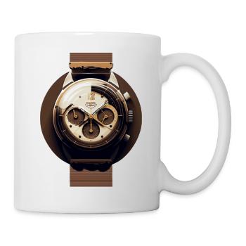 Sporty wristwatch as chrono with leather strap - Mug - white - Right