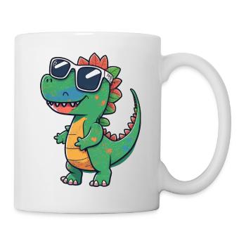 Kawaii Cute Happy Dinosaur with Sunglasses - Mug - white - Right