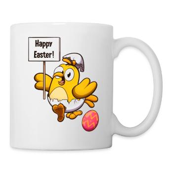 Süßes kleines Osterküken mit Schild - Tasse - Weiß - Rechts