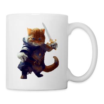 Knight cat fighting with sword and bravery - Mug - white - Right
