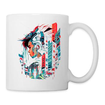 Surreale futuristische Cyber Comic Stadt - Tasse - Weiß - Rechts
