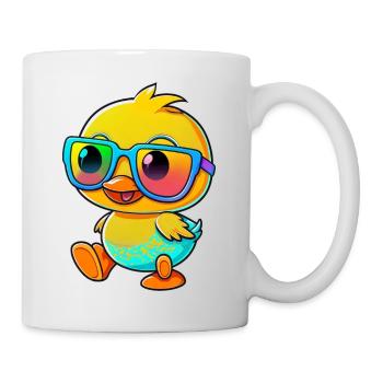 Kawaii Cute Happy Colorful Duck with Sunglasses - Mug - white - Right
