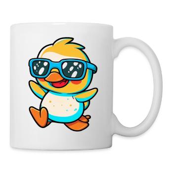 Kawaii Cute Happy Colorful Duck with Sunglasses - Mug - white - Right