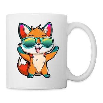 Kawaii Mignon Happy Renard coloré avec des lunettes de soleil - Mug blanc - blanc - Droite
