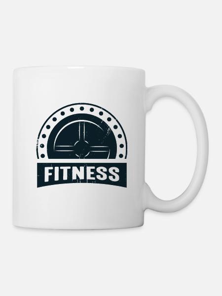 Fitness Hantel Schwarz - Tasse - Weiß