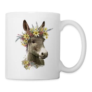 Donkey with flower wreath - Mug - white - Right