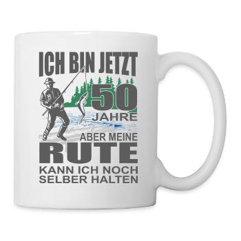 50. Geburtstag Angler Lustiger Spruch Rute halten - Tasse - Weiß - Rechts