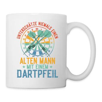 Unterschätze niemals einen alten Mann Darts Dartsp - Tasse - Weiß - Rechts