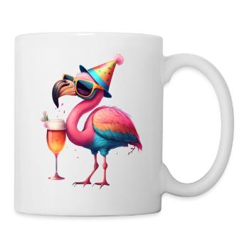 Lustiger Flamingo Mit Bier, und Partyhut - Tasse - Weiß - Rechts