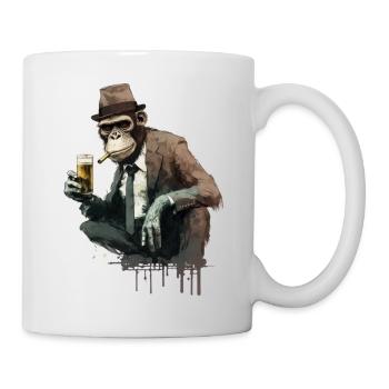 Gangster Schimpanse mit Bier in der Hocke - Tasse - Weiß - Rechts