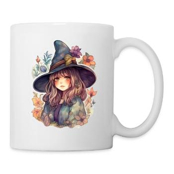Sorcière mignonne encadrée par des fleurs - Mug blanc - blanc - Droite