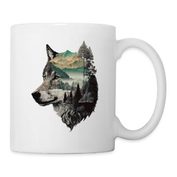 Wolf Wolfskopf Natur Wildnis Wald Bäume Kunst - Tasse - Weiß - Rechts