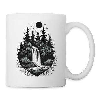 Tattoo style waterfall pine tree outdoor logo - Mug - white - Right
