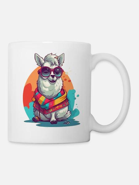 Super mignon Lama Mascotte T-shirt Design - Mug blanc - blanc