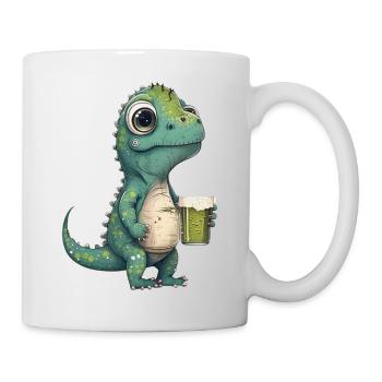 Süßer Dinosaurier trinkt ein Glas BIer - Tasse - Weiß - Rechts