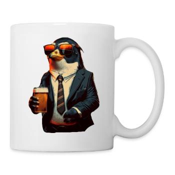 Sonnenbrille, Anzug und Bier. Cooler Pinguin - Tasse - Weiß - Rechts