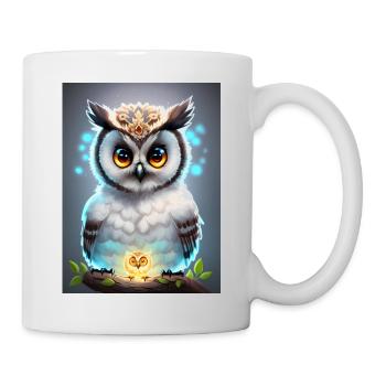 Cute owl with light neon aura & big eyes - Mug - white - Right