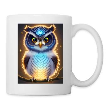 Cute owl with light neon aura & big eyes - Mug - white - Right
