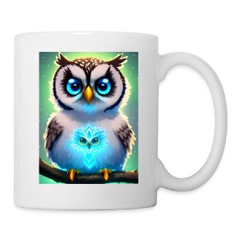 Hibou mignon avec une aura néon légère et de grands yeux - Mug blanc - blanc - Droite