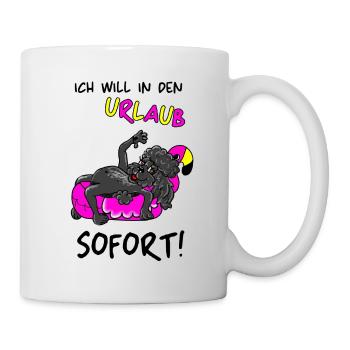Pudeldesign - süßer Pudel in Urlaubslaune - Tasse - Weiß - Rechts
