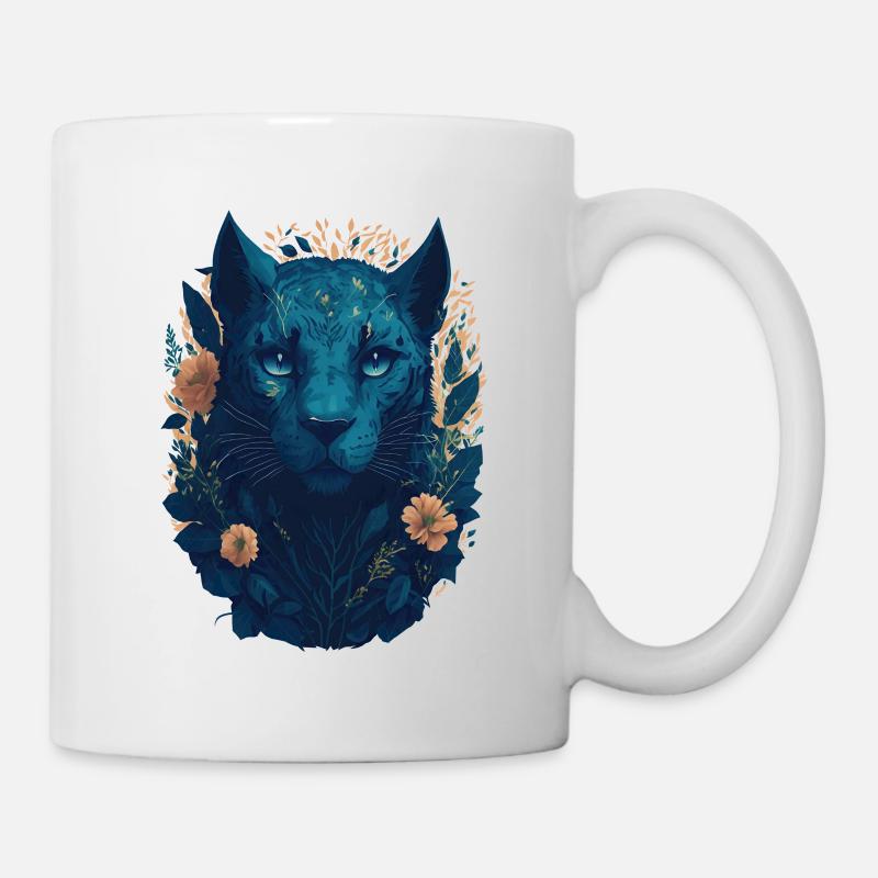 Grand chat avec des fleurs - Mug blanc - blanc