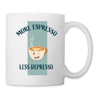 Funny Coffee Shirt – More Espresso Less Depresso - Mug - white - Right