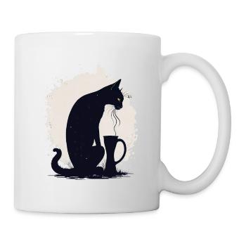 Chat noir avec tasse de café - Mug blanc - blanc - Droite