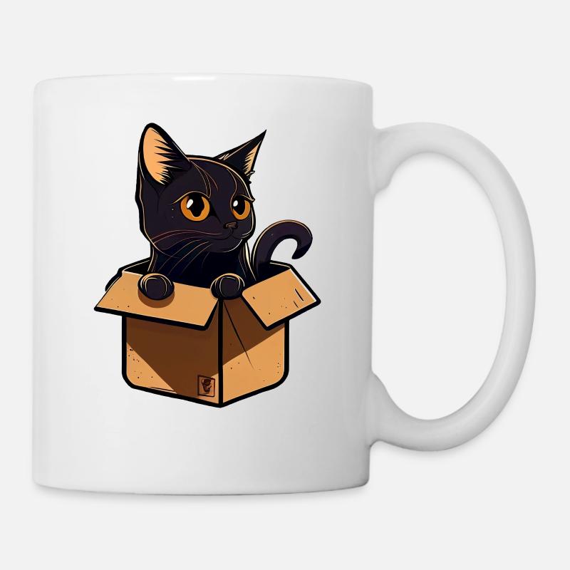 Schwarze Katze in einer Box v2 - Tasse - Weiß
