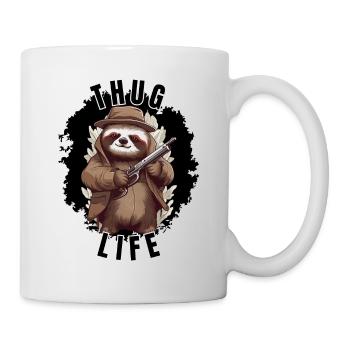 Lustiges Faultier mit Waffe - Tasse - Weiß - Rechts