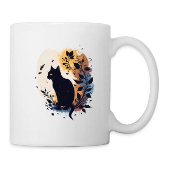 Große schwarze Katze - Tasse - Weiß - Rechts