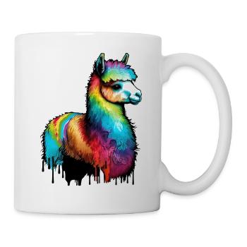 Alpaka Lama Regenborgen Farbtropfen - Tasse - Weiß - Rechts