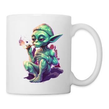Funny alien with joint - Mug - white - Right
