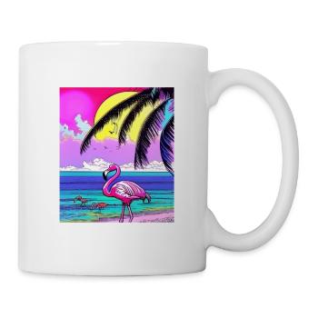 Flamant rose et palmiers - Mug blanc - blanc - Droite